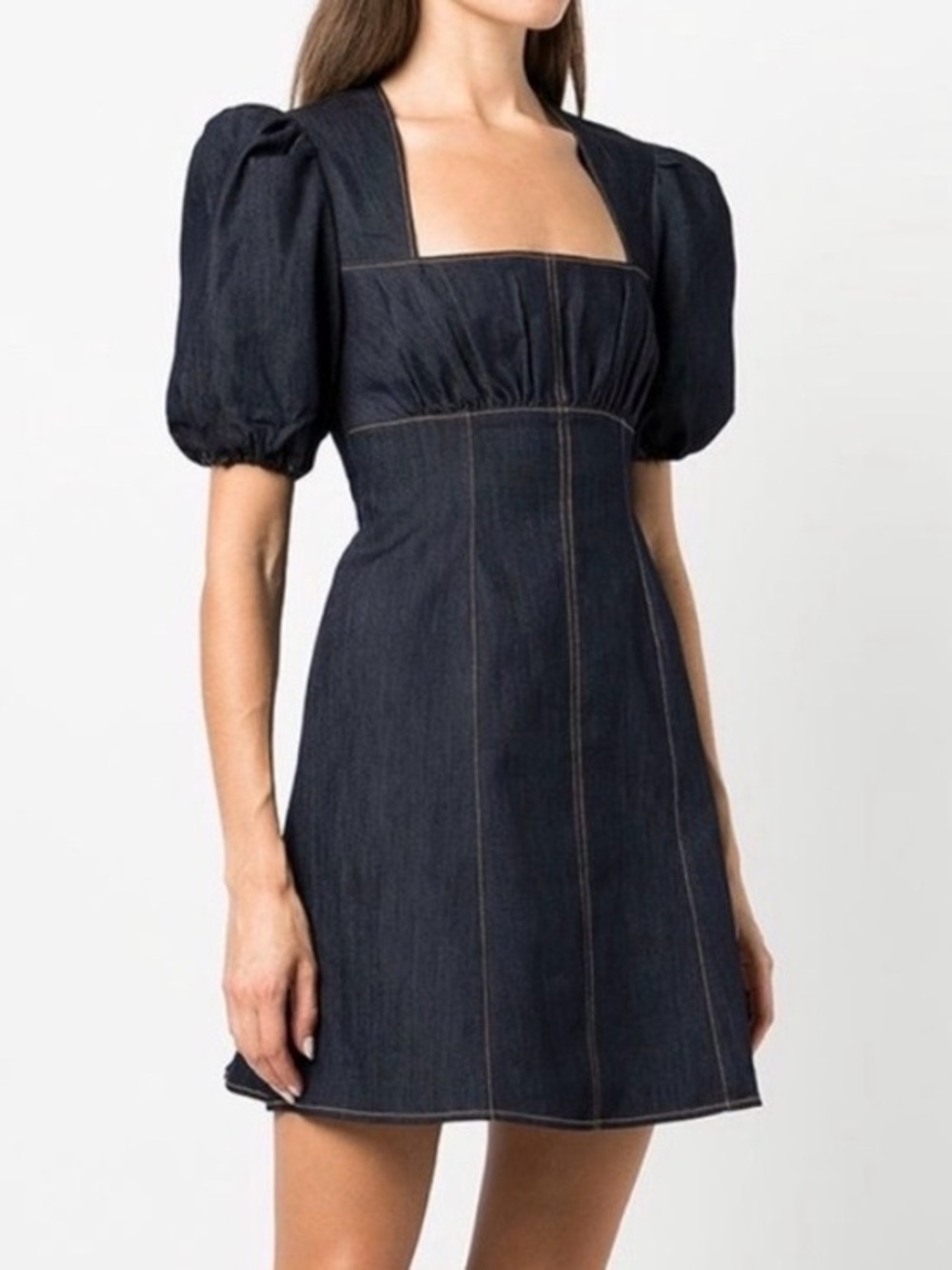 New! Cinq A Sept Vaughn Puff-Sleeve Mini Denim Dress Size 2